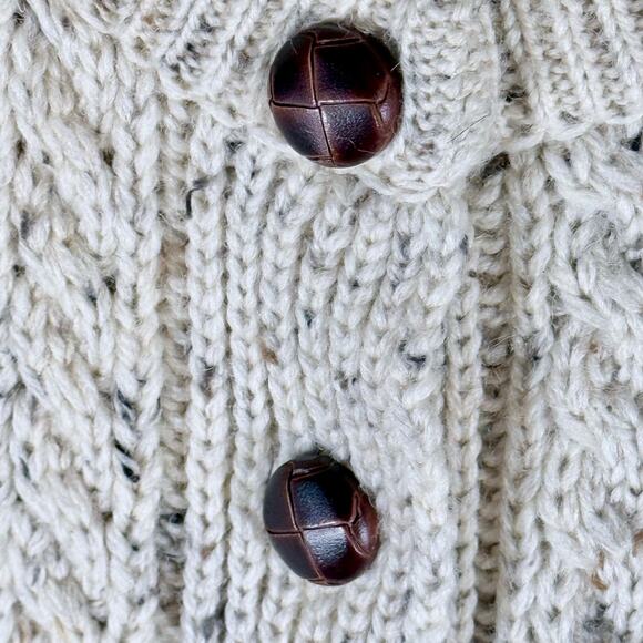 Celtic Country Men's Medium Cream 100% Wool Round Neck Cardigan Sweater Ireland - Picture 10 of 13